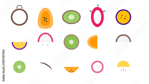 Fruit Slice Icons Set Colorful Flat Design