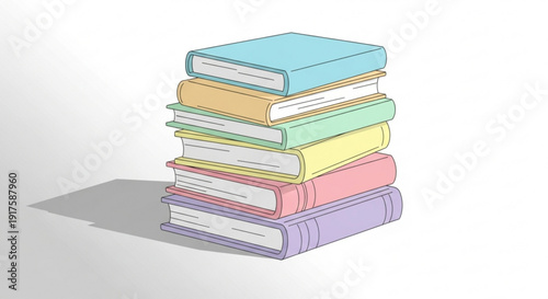Stack of colorful books with white pages on a plain background with shadow