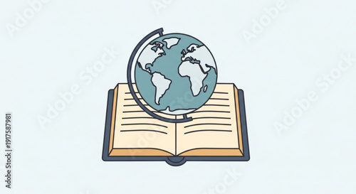 Globe on open book education learning concept illustration