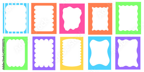 Set of free form , zig zag frame, groovy graphic design border, vector element, modern rough style, y2k color