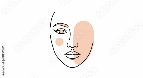 Minimalist line art portrait of a woman with subtle blush detail