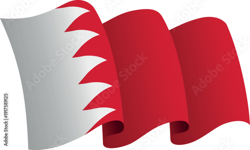 Flag of Bahrain. Ribbon style flag that conveys a sense of movement and waving effect