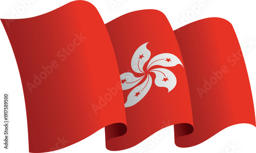 Flag of Hong Kong. Ribbon style flag that conveys a sense of movement and waving effect