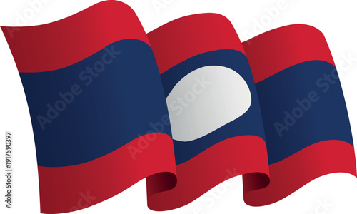 Flag of Laos. Ribbon style flag that conveys a sense of movement and waving effect