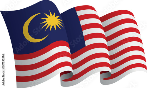 Flag of Malaysia. Ribbon style flag that conveys a sense of movement and waving effect
