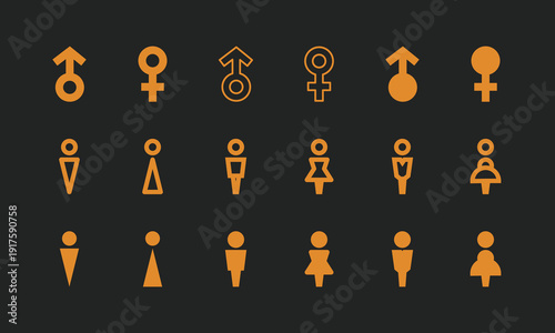 Golden Gender Symbol Collection Male Female Unisex Triangle Figure Variations Vector