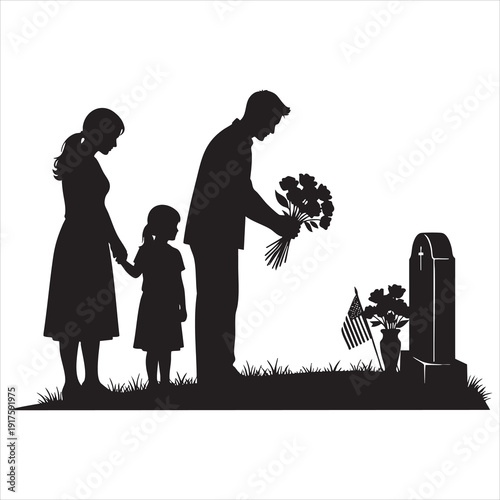 Family visiting grave on Memorial Day.