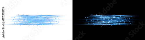 Billede på lærred PNG image of Abstract collection of two bright cyan blue horizontal light trails