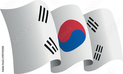 Flag of South Korea. Ribbon style flag that conveys a sense of movement and waving effect