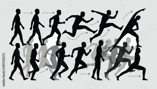 Motion study human vector set for walking, running and activity poses