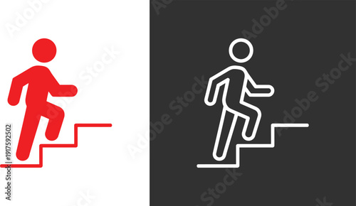Simple illustration of a person running up stairs from a side view on contrasting backgrounds