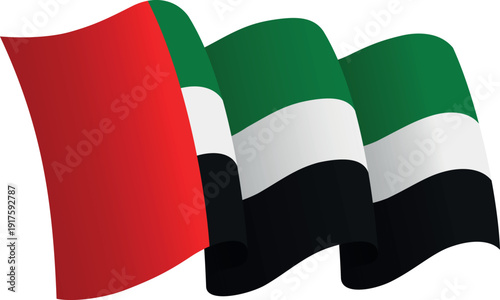 Flag of United Arab Emirates. Ribbon style flag that conveys a sense of movement and waving effect