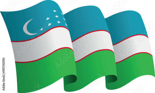 Flag of Uzbekistan. Ribbon style flag that conveys a sense of movement and waving effect