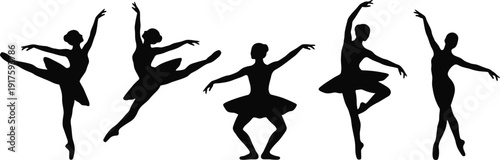 A beautiful collection of ballet dancer silhouettes captured in various elegant poses showcasing dance art