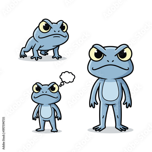 Cartoon frogs with different emotions and expressions on white background