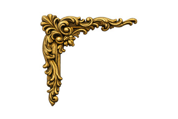 Gold ornate decorative corner element, baroque frame carving, vintage scroll motif for royal border design