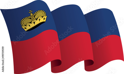 Flag of Liechtenstein. Ribbon style flag that conveys a sense of movement and waving effect