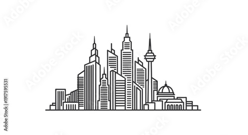 Modern City Skyline with Various Architectural Styles.
