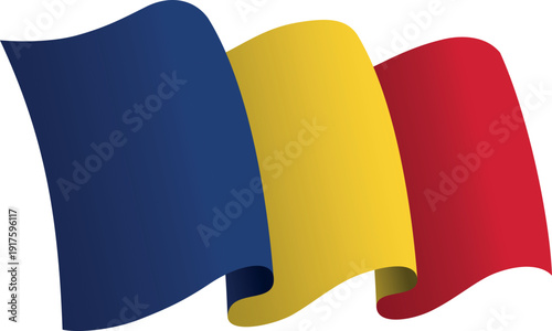 Flag of Romania. Ribbon style flag that conveys a sense of movement and waving effect