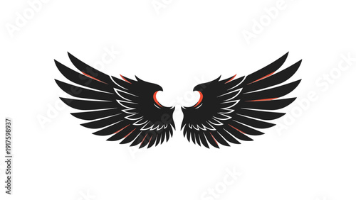 Elegant black wings with red eyes vector illustration