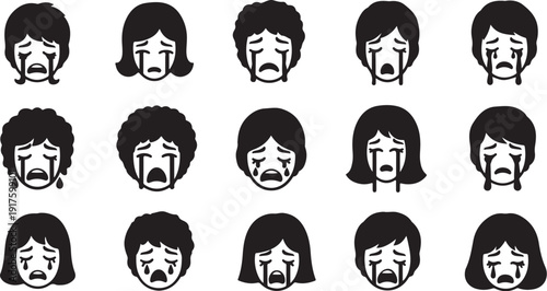 Various Emotions of People with Different Hairstyles Illustration Set