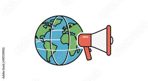 Earth globe with megaphone announcing global communication and awareness