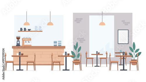 Minimalist vector illustration of a cozy modern cafe interior