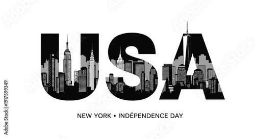 USA Independence Day typographic poster with New York city skyline, vector illustration.