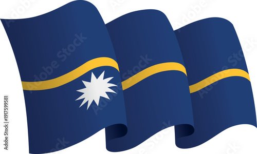 Flag of Nauru. Ribbon style flag that conveys a sense of movement and waving effect