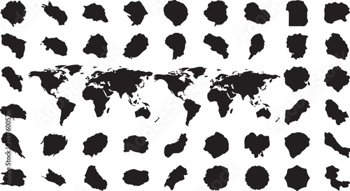 Black silhouettes of world maps on white background pattern