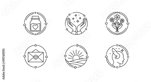 Collection of self-care and wellness icons for mental health and positivity