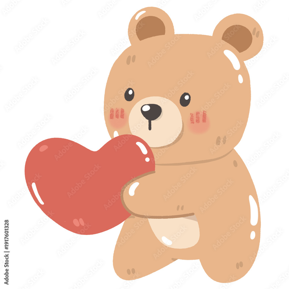 Fototapeta premium Cute Watercolor Teddy Bear Holding Pink and Blue Balloons Illustration: Adorable Baby Animal for Nursery Decor and Gender Reveal Party.
