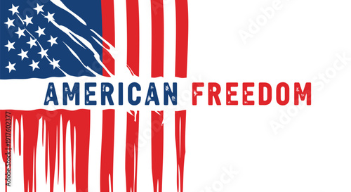 American freedom patriotic icon, USA flag symbol vector graphic. Includes American flag, freedom. Created in grunge style with red, white and blue palette.