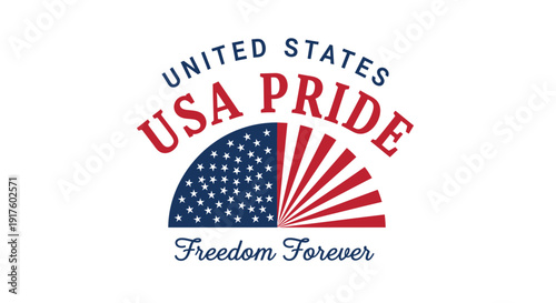 Patriotic USA pride logo with American flag design, freedom symbol. Vector illustration.