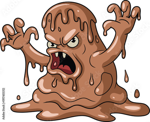 Angry cartoon slime monster character dripping goo illustration for fantasy game enemy mascot design spooky creature vector artwork