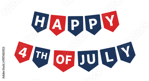 Patriotic banner with Happy 4th of July text, vector illustration, isolated on transparent background.