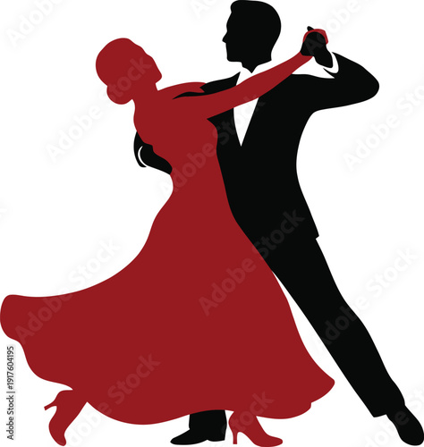 Elegant ballroom dance partners performing a graceful and sophisticated routine together