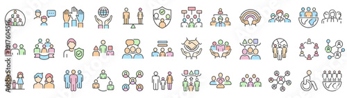 Collection of diverse colorful icons representing various concepts and objects in a flat design style