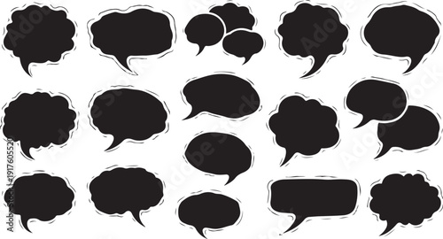Collection of black speech bubbles on white background