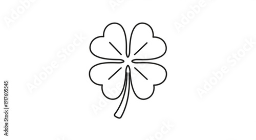 Four leaf clover line art illustration on white background symbolizing good luck and fortune in a simple elegant style