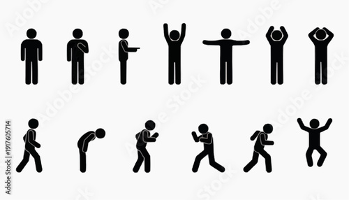 silhouettes of men Stick Figure Man Icon Set – Stickman Silhouettes Standing Running Walking Isolated Vector Collection