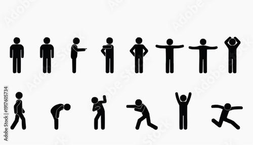 silhouettes of business people Stick Figure Man Icon Set – Stickman Silhouettes Standing Running Walking Isolated Vector Collection