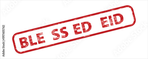 Blessed Eid red grunge rubber stamp vector illustration, isolated on transparent background. Distressed texture with uppercase text in a rectangular frame.