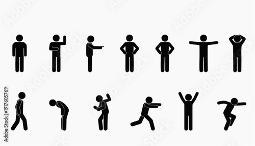 man and woman silhouettes Stick Figure Man Icon Set – Stickman Silhouettes Standing Running Walking Isolated Vector Collection