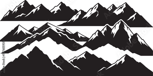 Black and White Mountain Range Silhouette Graphic Illustration Design