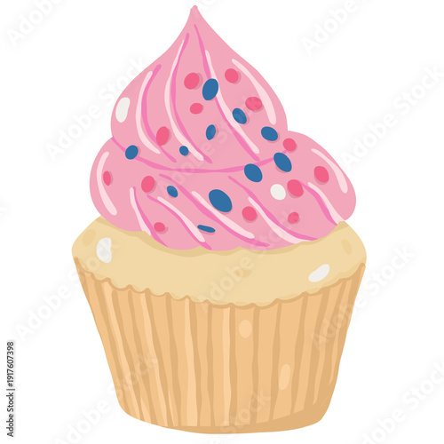 Wallpaper Mural Cute Hand-Drawn Pink Cupcake Illustration: Sweet Creamy Dessert for Birthday Party, Bakery Branding, and Celebration Decor. Torontodigital.ca