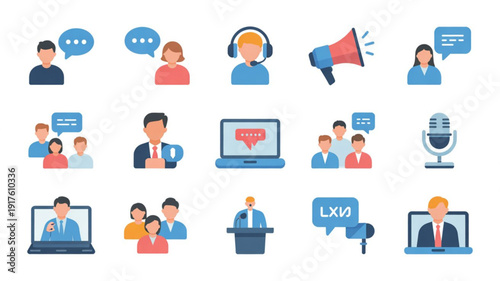 Vibrant business communication icons for modern corporate presentations