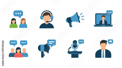 Business communication icons for marketing and customer service