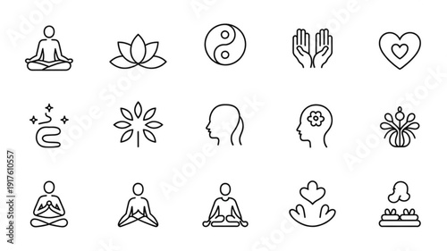 Mindfulness and wellness icons set for health and meditation
