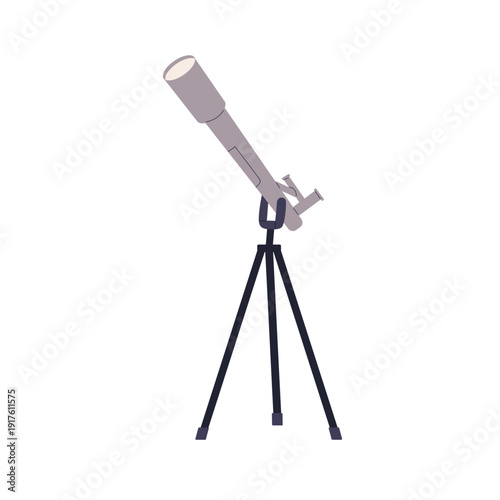 Telescope on tripod. Astronomy optics tool with lens for space observation, cosmos exploration. Astronomical device, equipment for stargazing. Flat vector illustration isolated on white background
